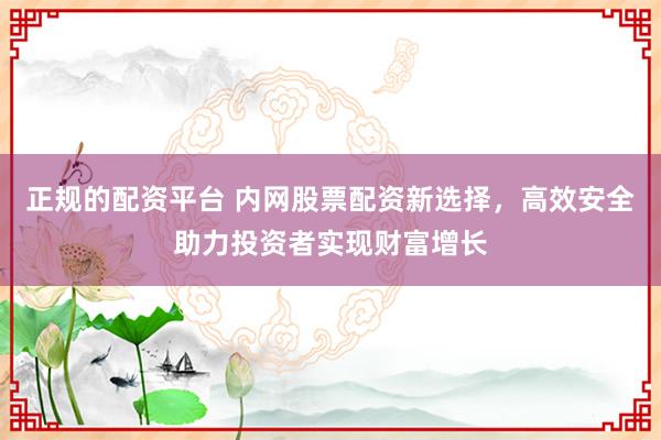 正规的配资平台 内网股票配资新选择，高效安全助力投资者实现财富增长