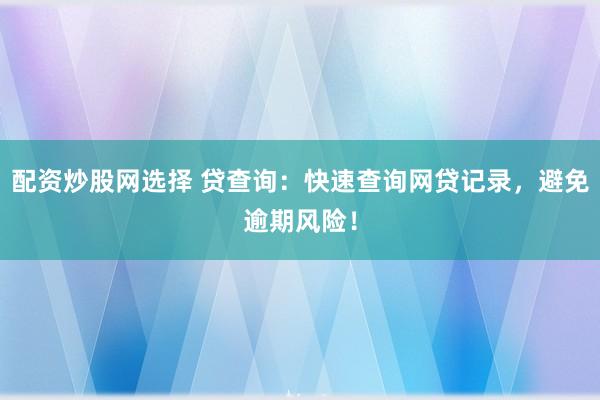配资炒股网选择 贷查询：快速查询网贷记录，避免逾期风险！