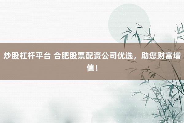 炒股杠杆平台 合肥股票配资公司优选，助您财富增值！
