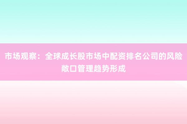 市场观察：全球成长股市场中配资排名公司的风险敞口管理趋势形成