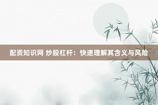 配资知识网 炒股杠杆：快速理解其含义与风险