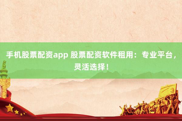 手机股票配资app 股票配资软件租用:专业平台,灵活选择!