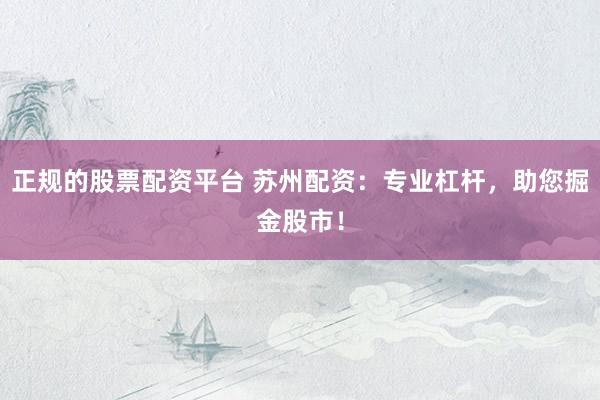 正规的股票配资平台 苏州配资:专业杠杆,助您掘金股市!