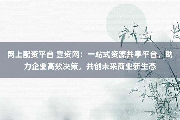 网上配资平台 壹资网：一站式资源共享平台，助力企业高效决策，共创未来商业新生态