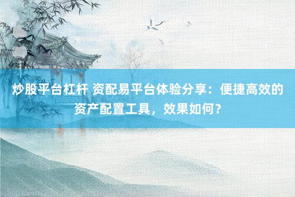 炒股平台杠杆 资配易平台体验分享：便捷高效的资产配置工具，效果如何？